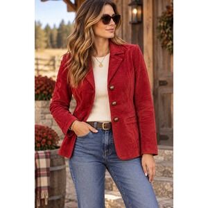 Western Indie Red Suede Leather Blazer Jacket Chic Retro Dark Academia Sz L